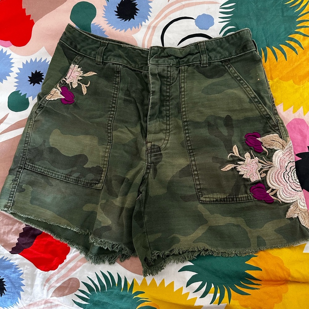 Free People Floral Embroidered Camo Shorts